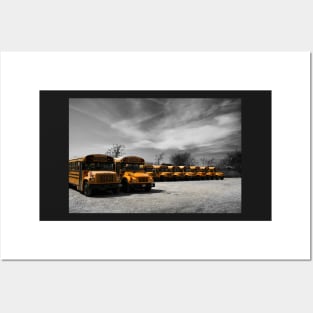 School buses waiting in a parking lot in Brooklyn, New York City Posters and Art
